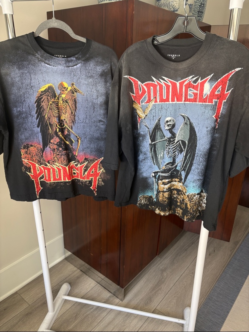 YoungLA Black Men’s Graphic Skeleton Tees with Red Logo size M lot of 2